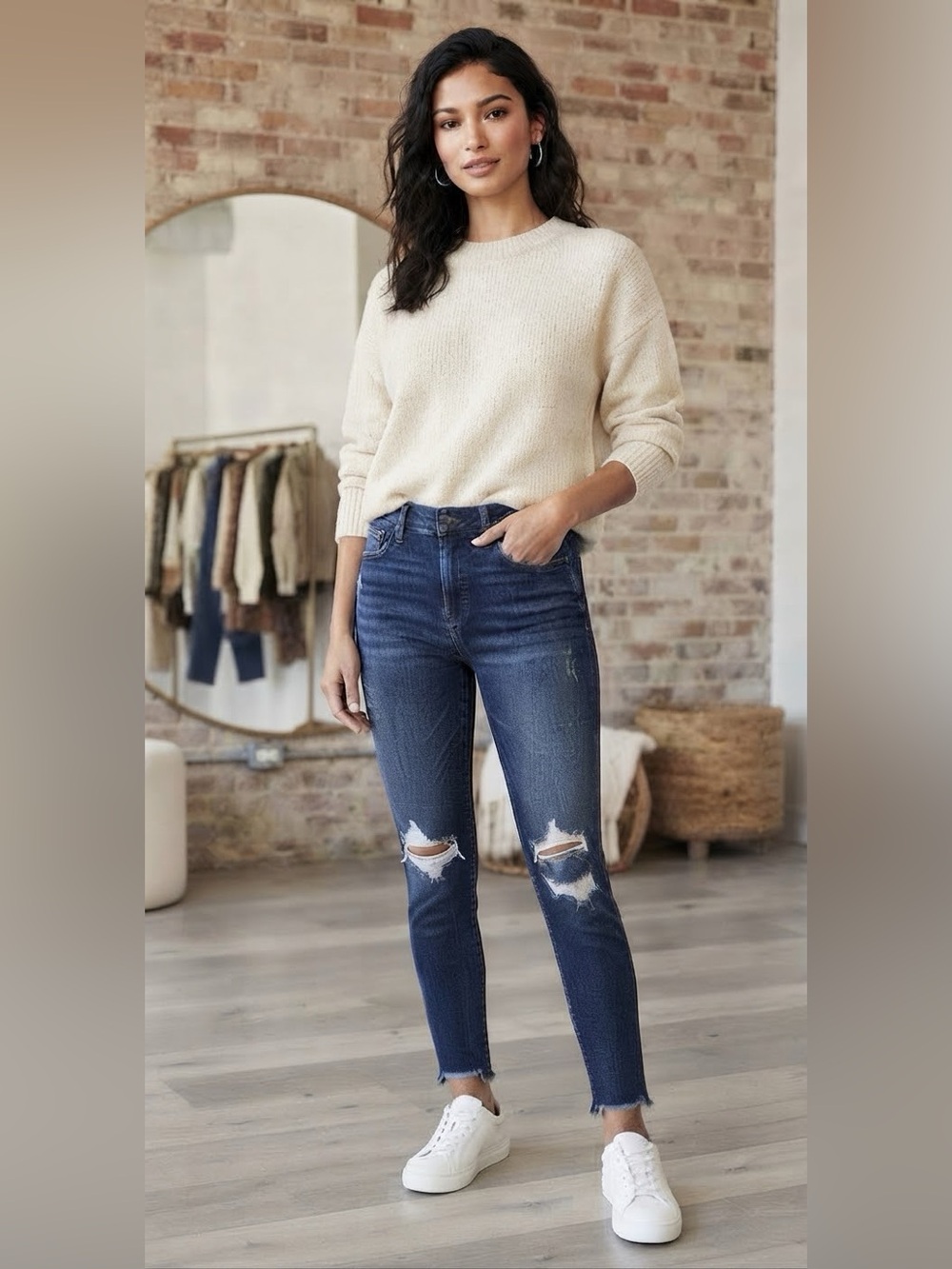 BKE Dark Blue Ripped Skinny Jeans